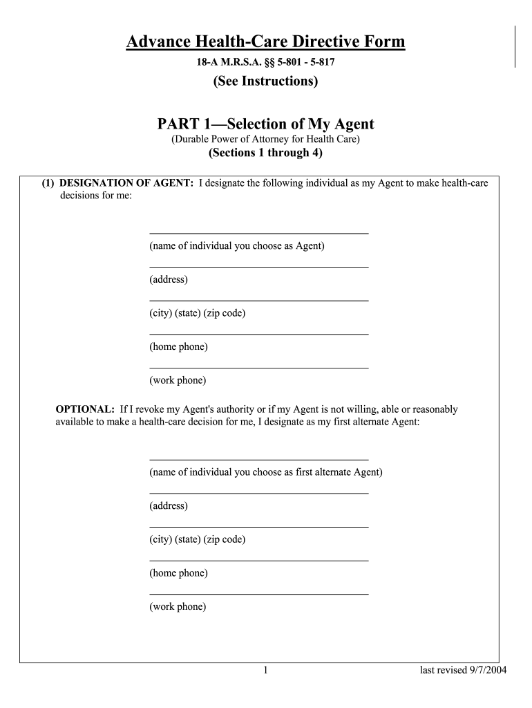 Advance Health Care Directive Form