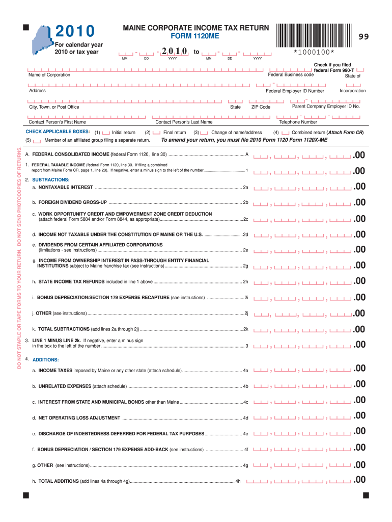  Maine Form 1120me Online 2019