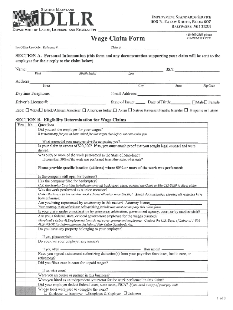  Maryland Wage Form 2013-2024