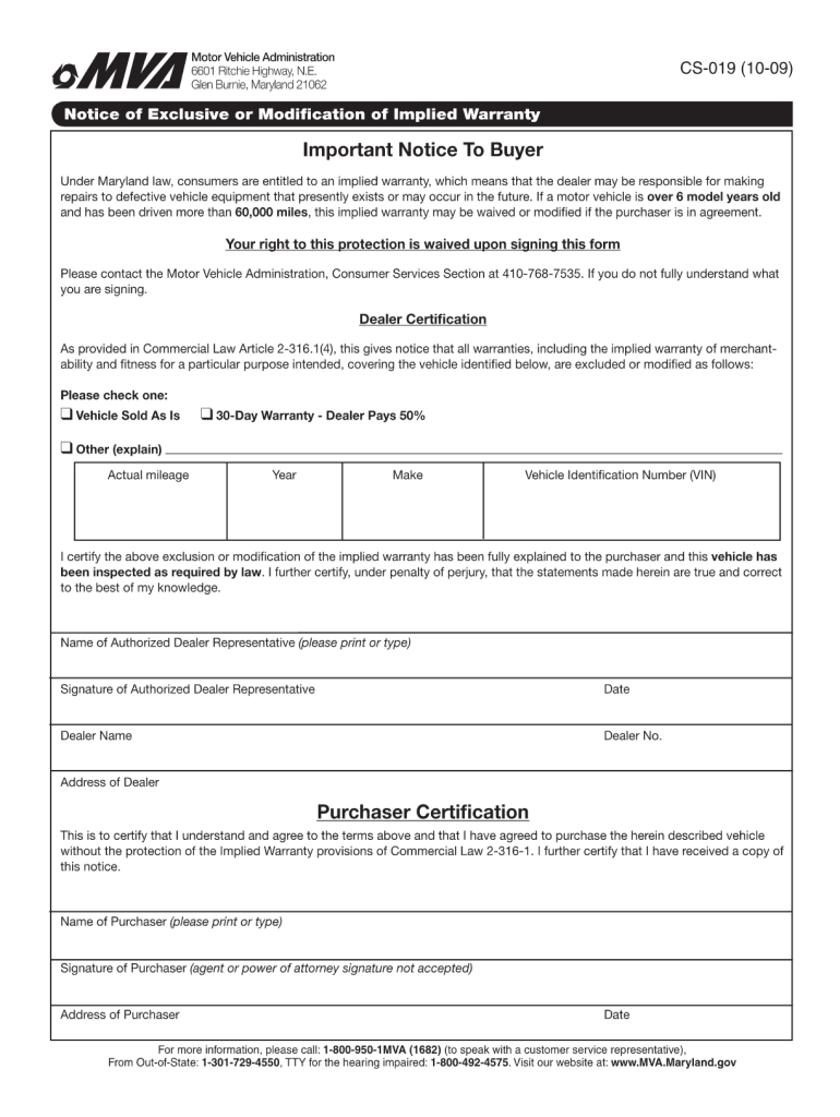  Cs019 Mva  Form 2009