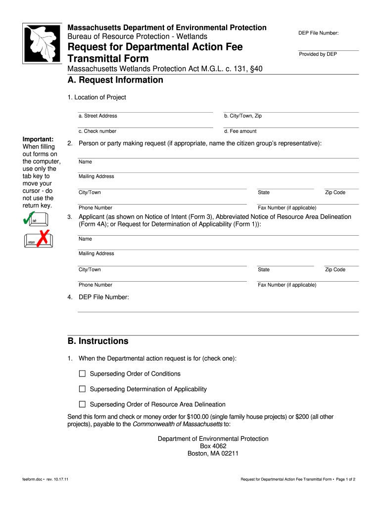  Request for Departmental Action Fee Transmittal Form 2011
