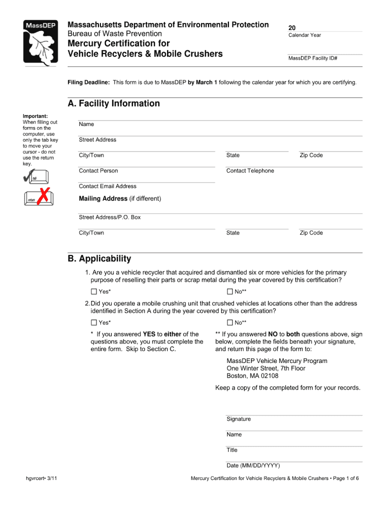 Mercury Certification for Vehicle Recyclers & Mobile    Mass  Gov  Mass  Form