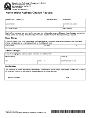 Name and Address Change R0357X State of Michigan Michigan  Form