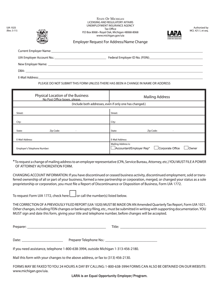 Uia 1025 Michigan  Form