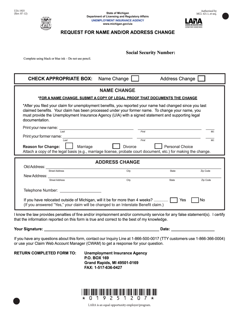 Michigan Uia Form 1925 Fill Out and Sign Printable PDF Template signNow