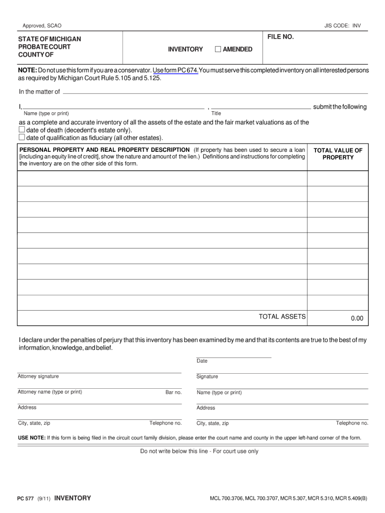  Form 577 Inventory 2013