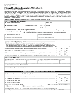 Michigan Principal Residence Exemption Affidavit 09 09 Form