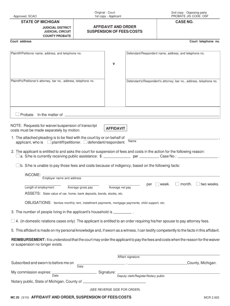  Michigan Court Forms Mc20 2010