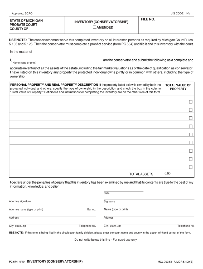  Pc 674 Inventory Form 2012