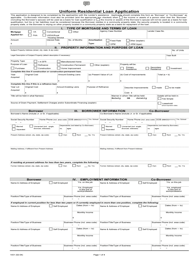  Uniform Loan Application 2004-2024