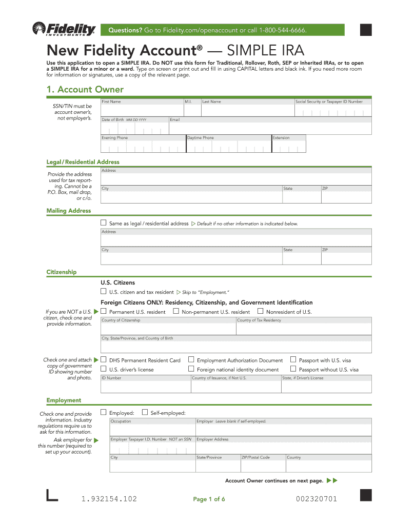 Fidelity Simple Ira Employee Application  Form