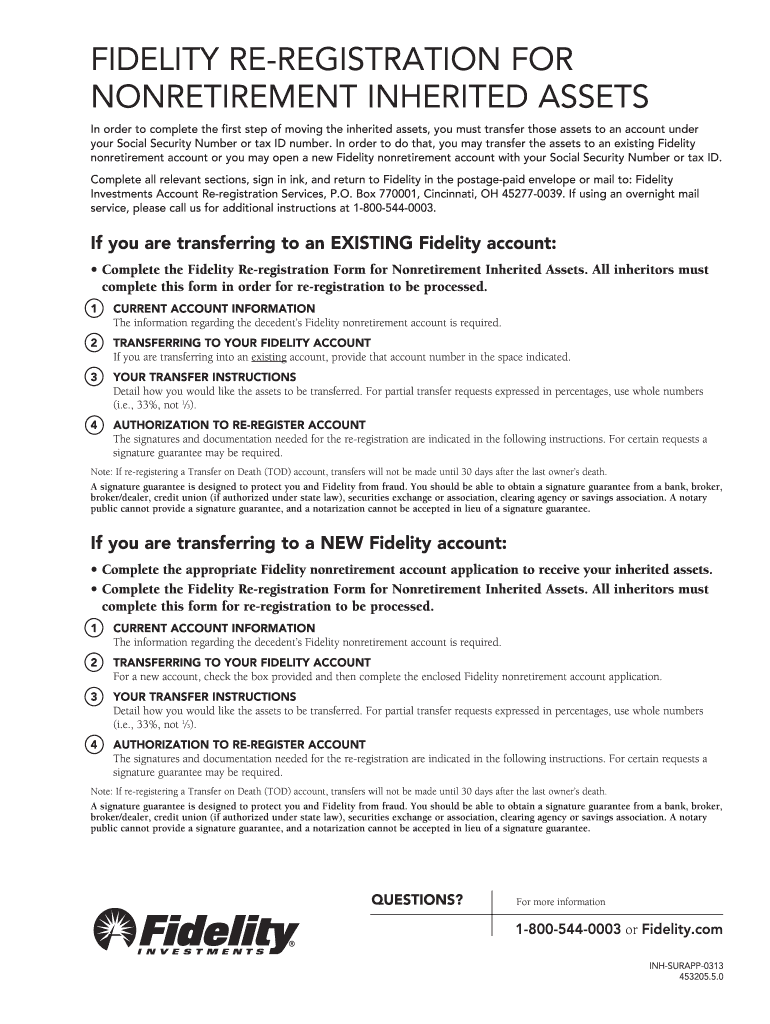 Fidelity Re Registration Form for Nonretirement Inherited Assets