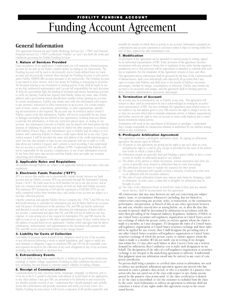 Funding Account Agreement Fidelity  Form