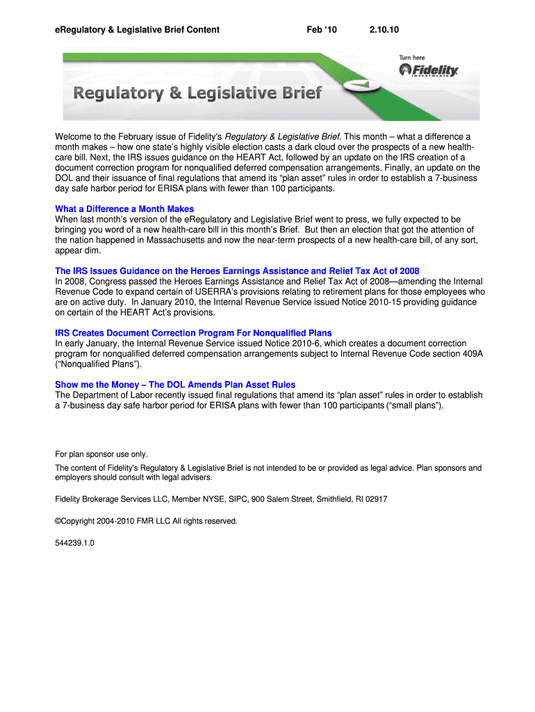 ERegulatory &amp; Legislative Brief Content Feb &#039;10 2 10 10 Fidelity  Form