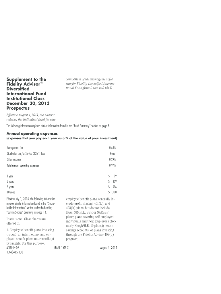 Fidelity Advisor Diversified International Fund ClassTicker  Form