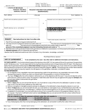  Request and Writ for Garnishment Non Periodic Michigan Form 2009