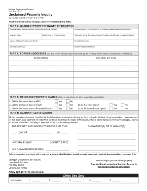  Michigan Unclaimed Property Form 2010-2024