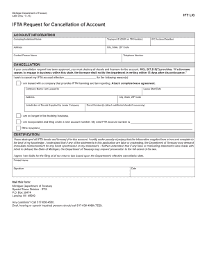 Form #4460 IFTA Cancellation of Account State of Michigan Michigan