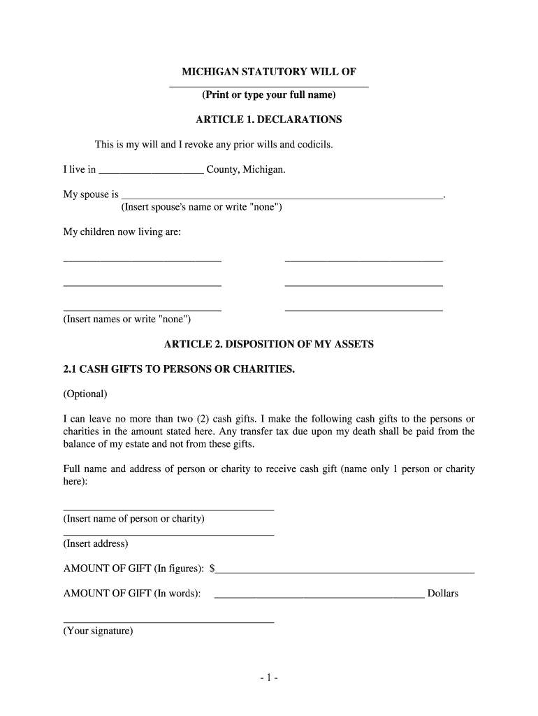 Michigan Will - Fill Out and Sign Printable PDF Template  signNow
