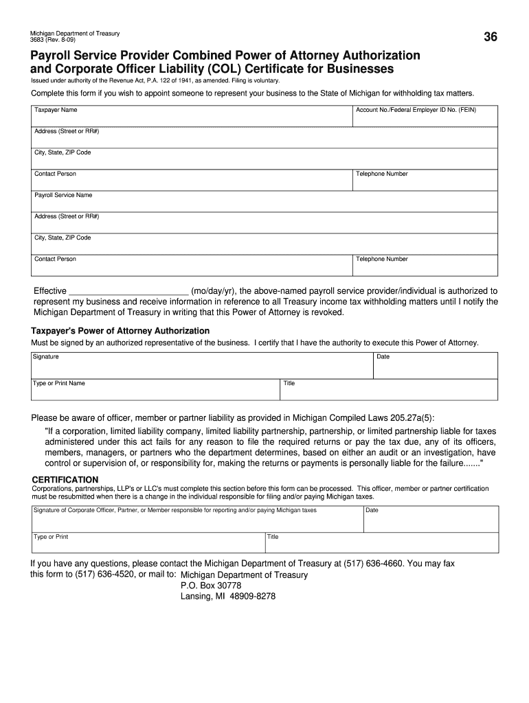  Michigan Form 3683 2009-2023