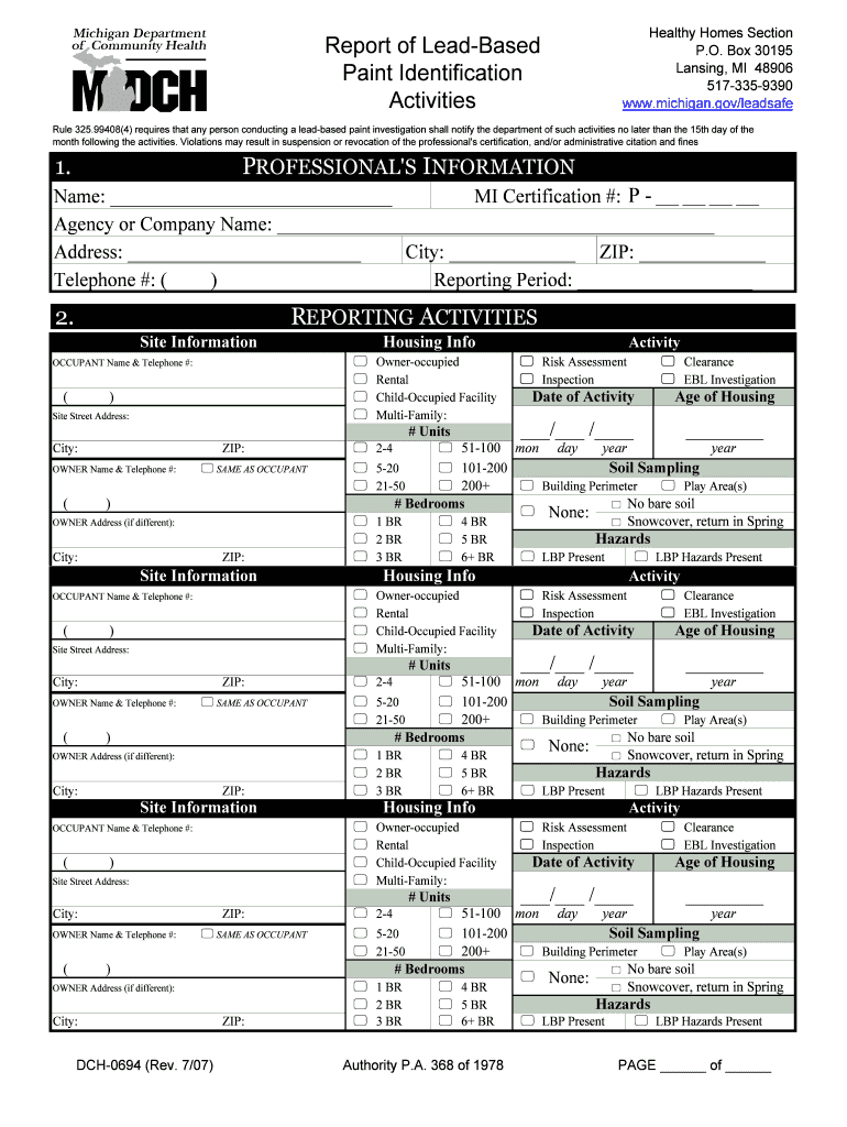 Form  ID Reporting Master  Michigan