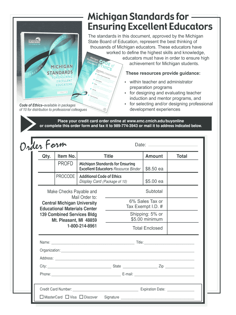 MI Standards Order Form  State of Michigan  Michigan