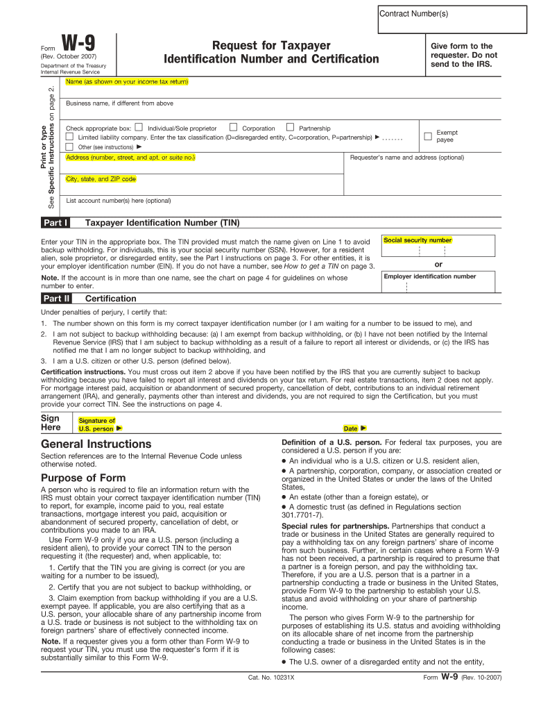 Form W 9 Rev October