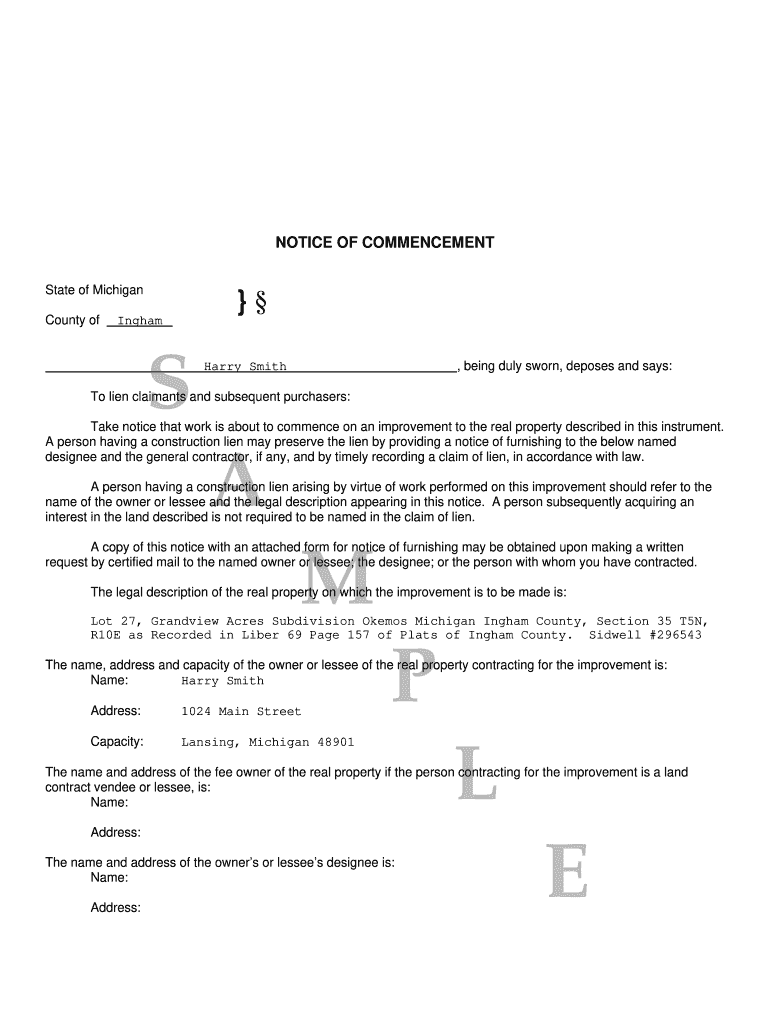 Get and Sign Notice of Commencement Michigan  Form