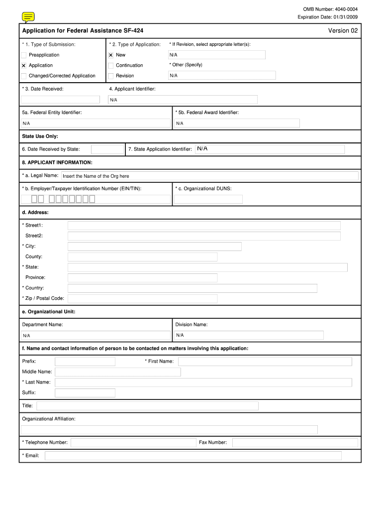 Sf 424 Version 20 Fillable Form