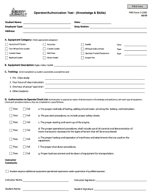 U S Fish and Wildlife Service Form 3 2392 OperatorAuthorization Test Heavy Equipment Fws