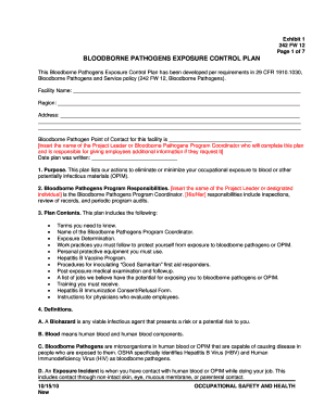 Exhibit 1, 242 FW 12, Bloodborne Pathogens Exposure Control Plan Fws  Form