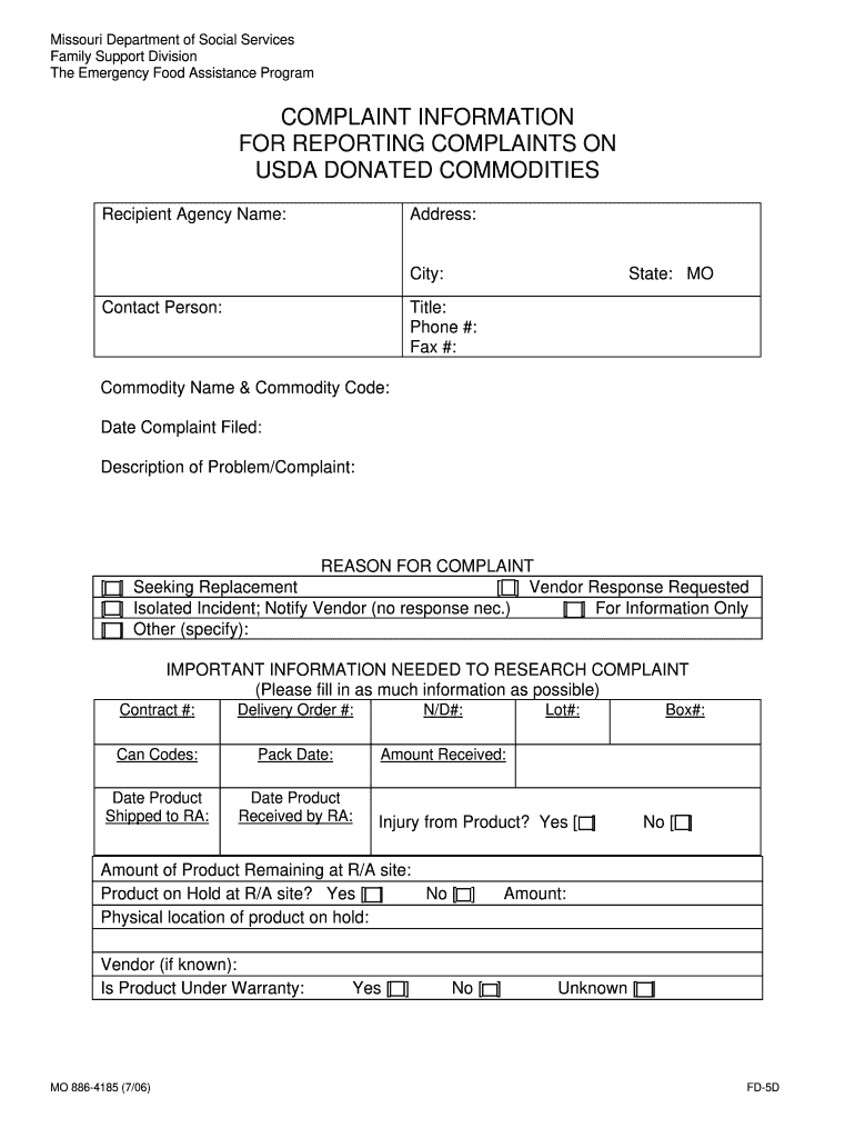 Missouri Dfs Complaints  Form