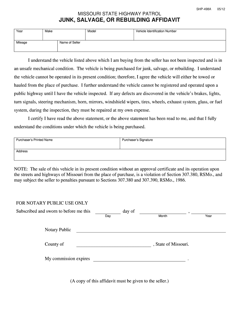 Missouri Junk Affidavit  Form