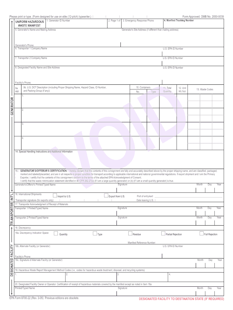 Form Approved Omb No 2050 0039