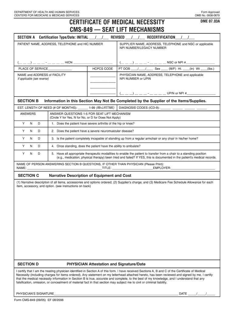  Medicare Form Cms 849 2006-2024