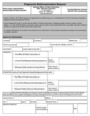 Montana Office of Public Instruction Re Dissemination Form