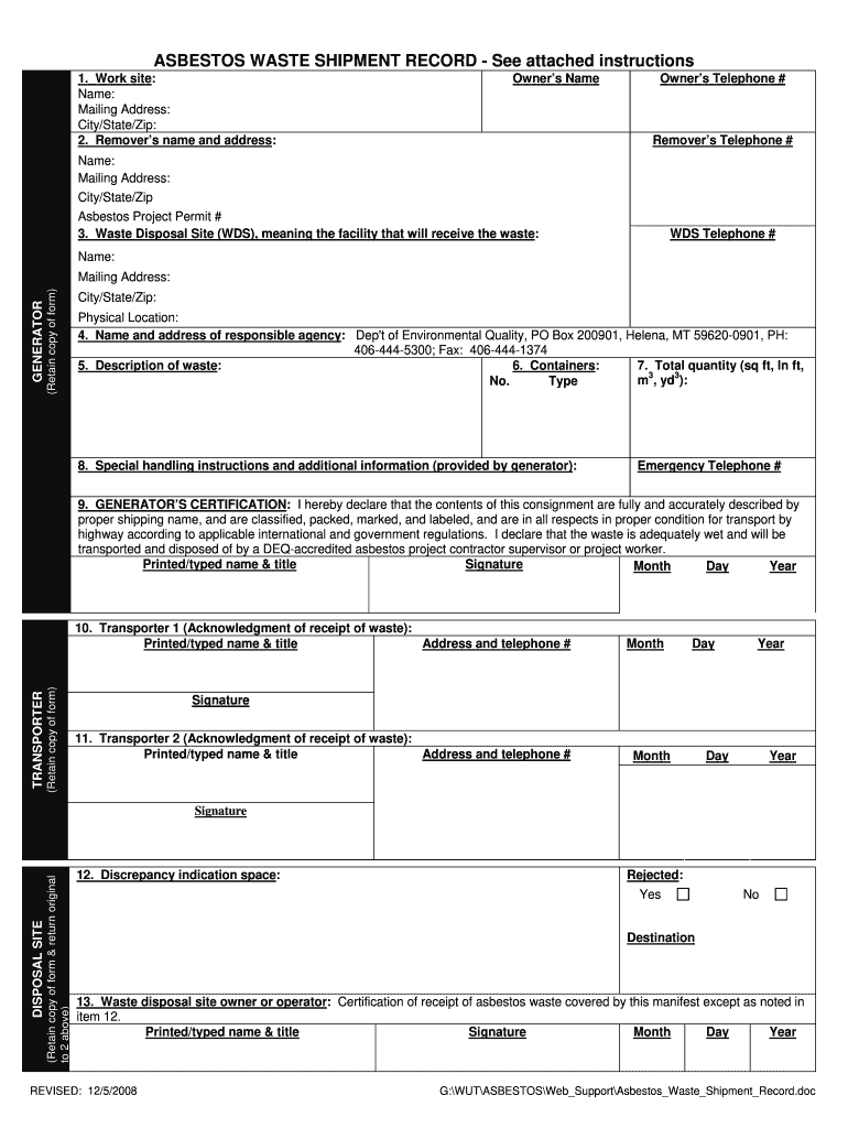  Where to Obtain Asbestos Waste Shipment Record Forms in Florida 2008-2024