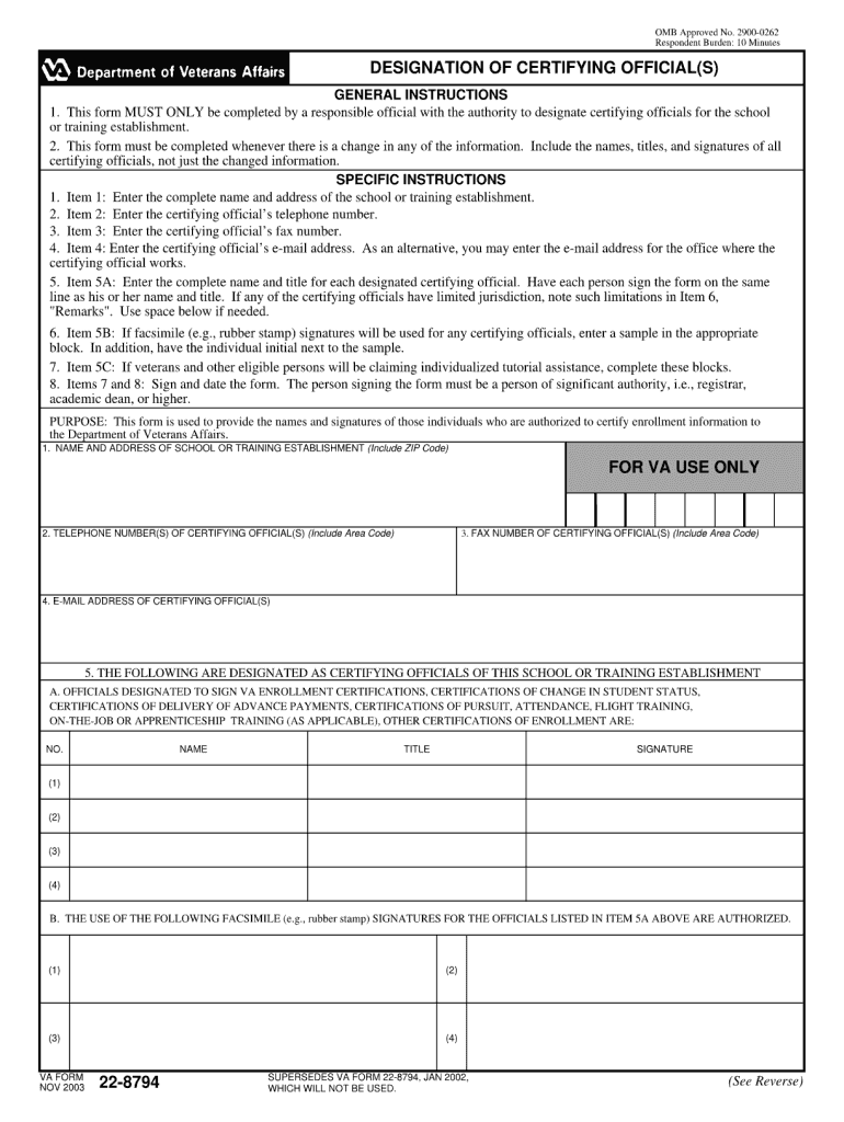  Va Form 22 8794 2018-2024