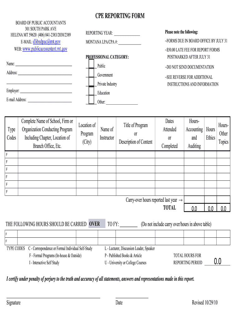  Cpe Reporting Form Montana 2009-2023