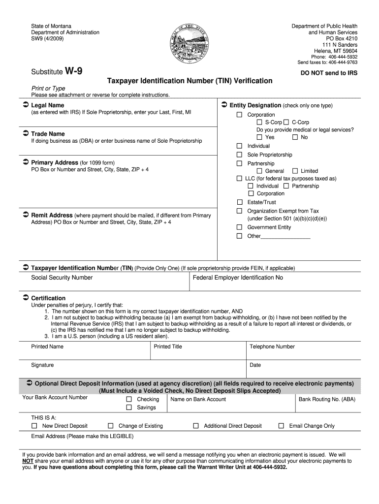 Montana W 9 Form