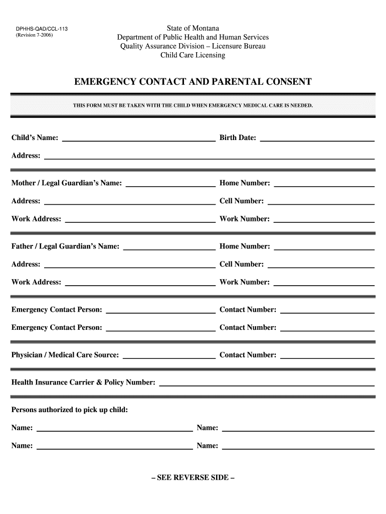 Montana Emergency Form