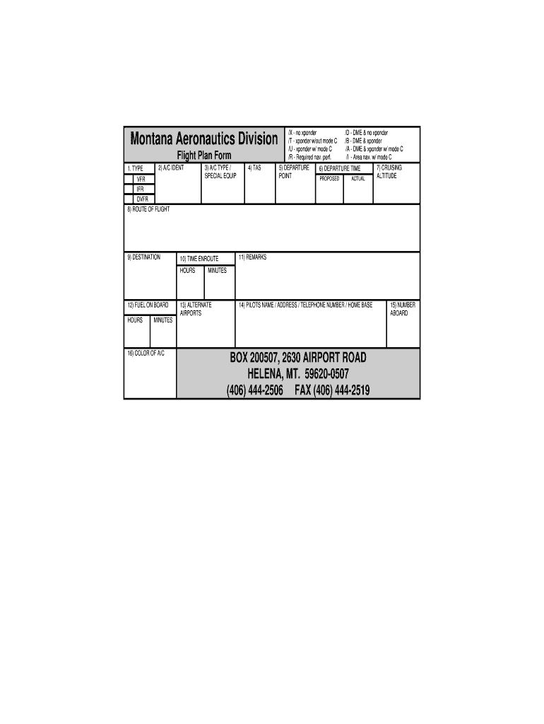 Fly Plan Form Fillable