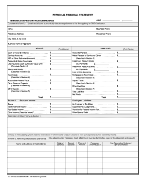 Sba Personal Financial Statement Instructions  Form