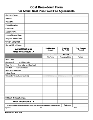 Cost Breakdown Sheet  Form