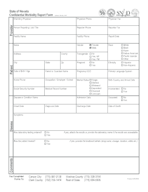 State of Nevada Confidential Morbidity Report Form