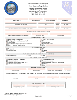 Nevada X Ray Registration Form
