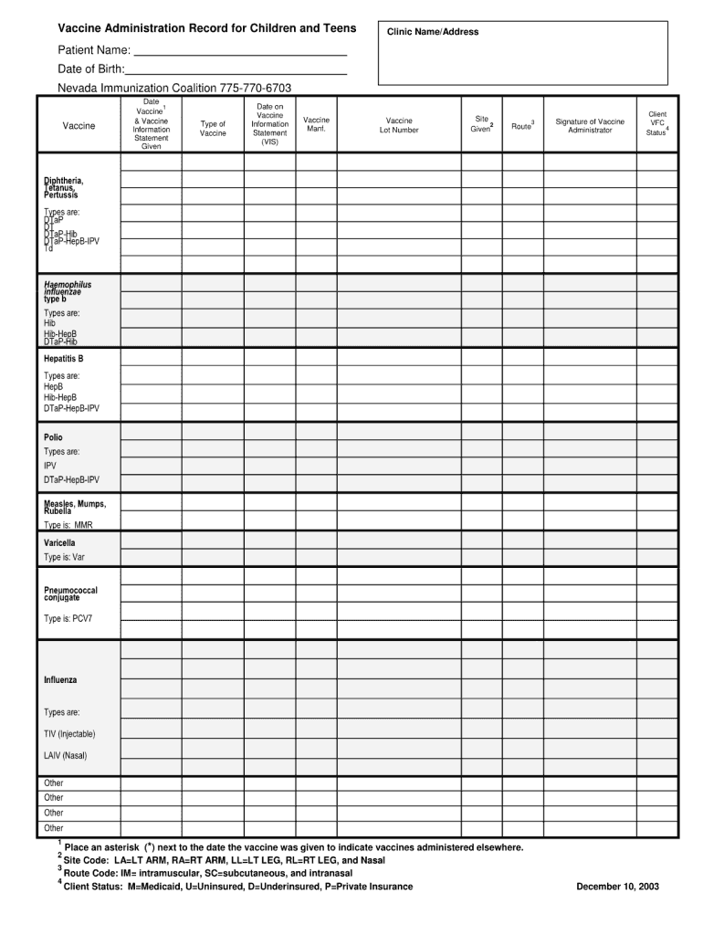 Printable Immunization Records Texas