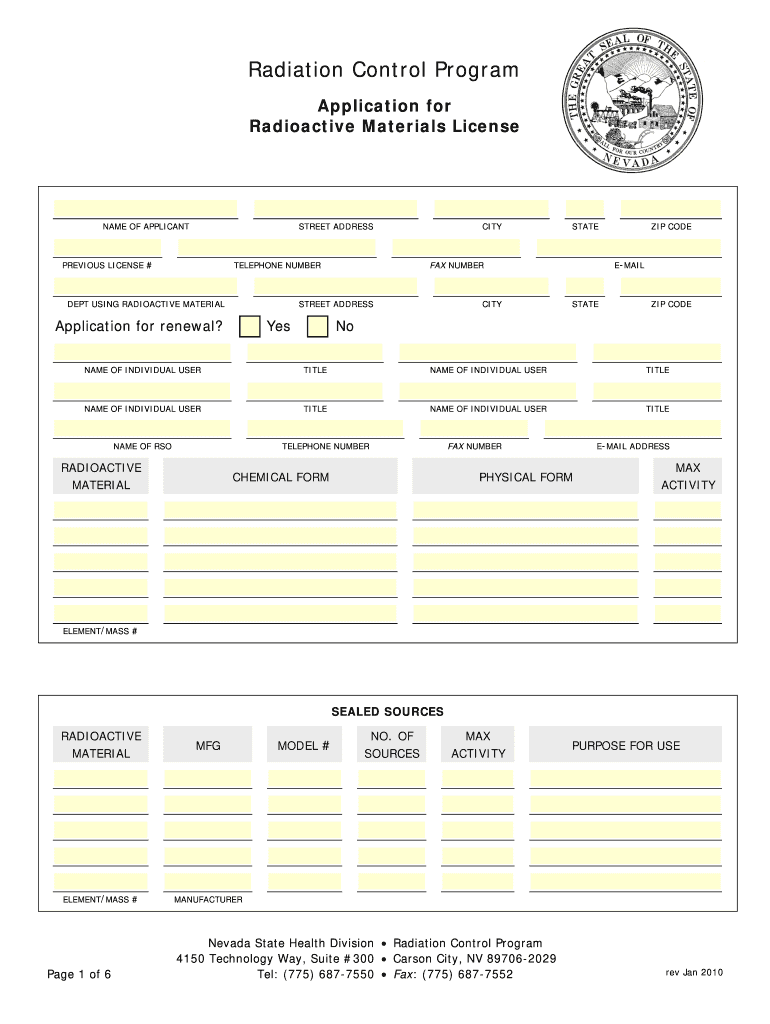 Nevada Application Radioactive License  Form