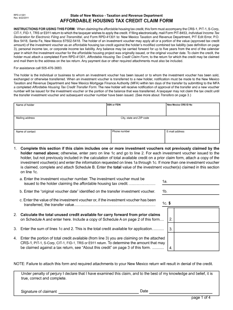  Nm Affordable Housing Credit Claim Form Help 2011