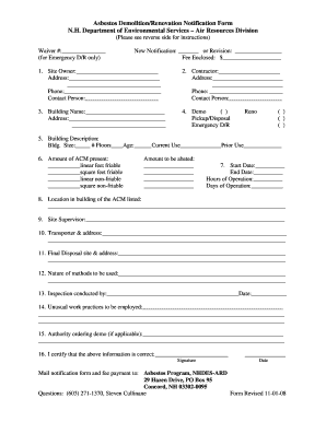 State of Nh Asbestos Notification Form